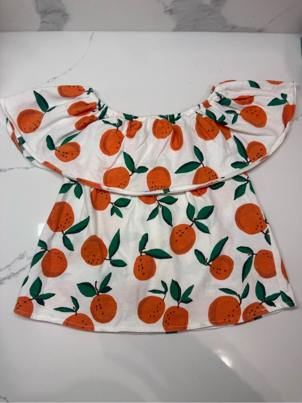 Zara White Off-Shoulder Top with Orange Print